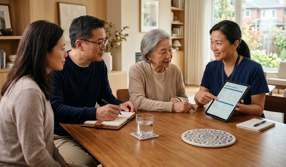 Caregiver providing family guidance and dementia care education