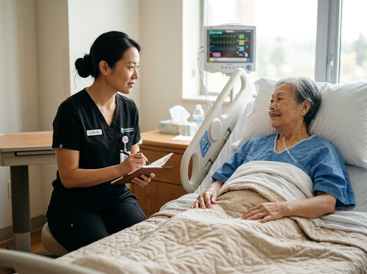 Nurse providing continuous bedside monitoring and presence in hospital room