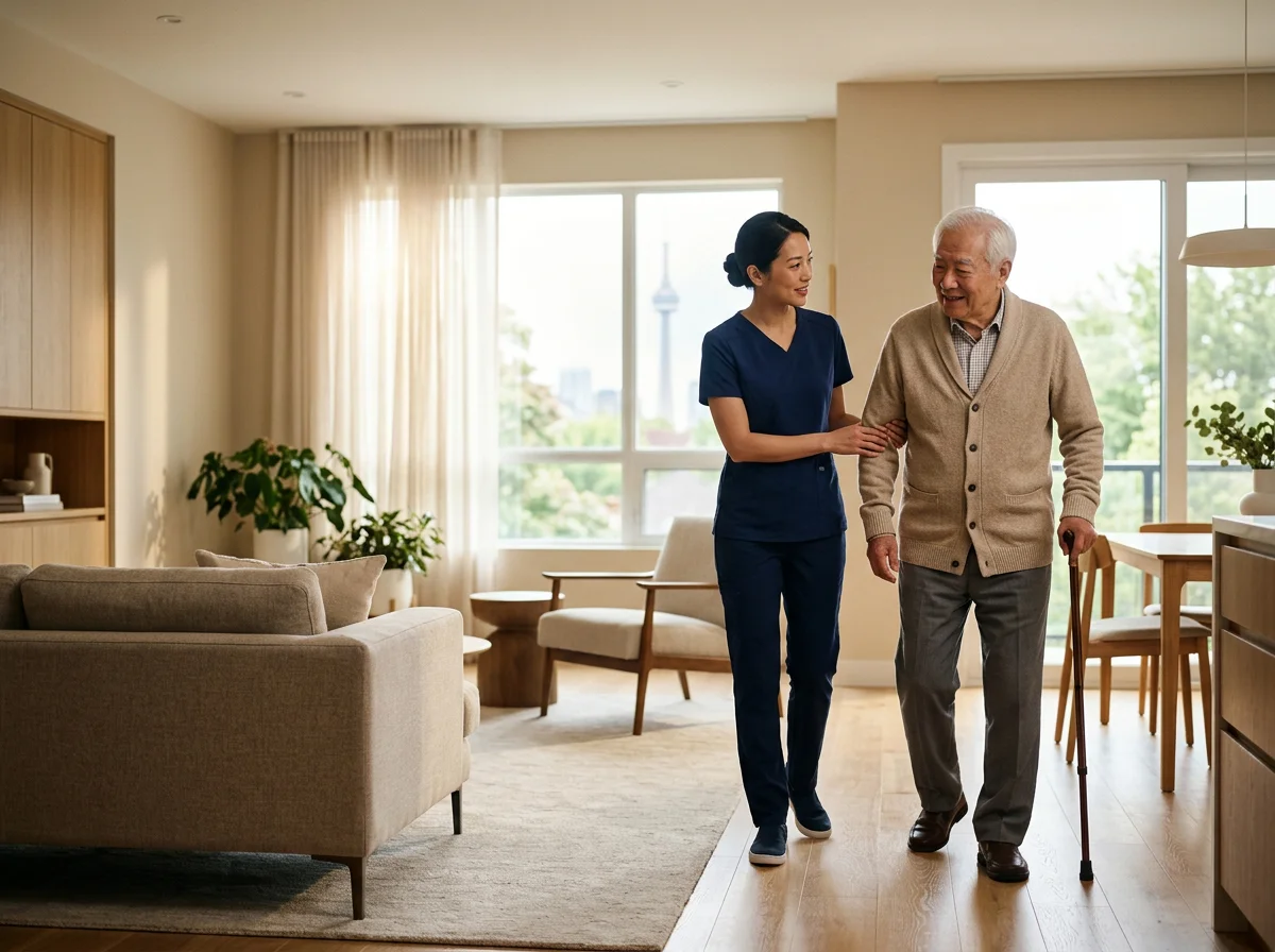 Caregiver assisting dementia patient with daily living activities at home