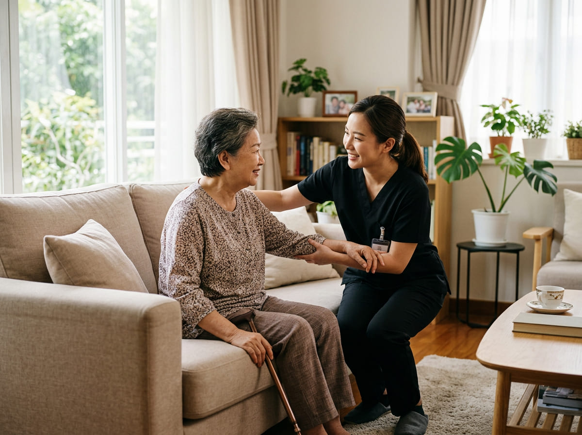 Nurse monitoring patient vitals during in-home care session