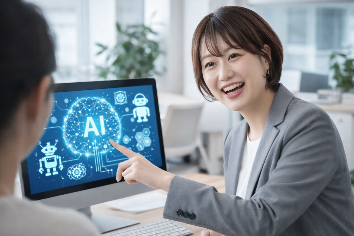 AIでホームページを作成している女性