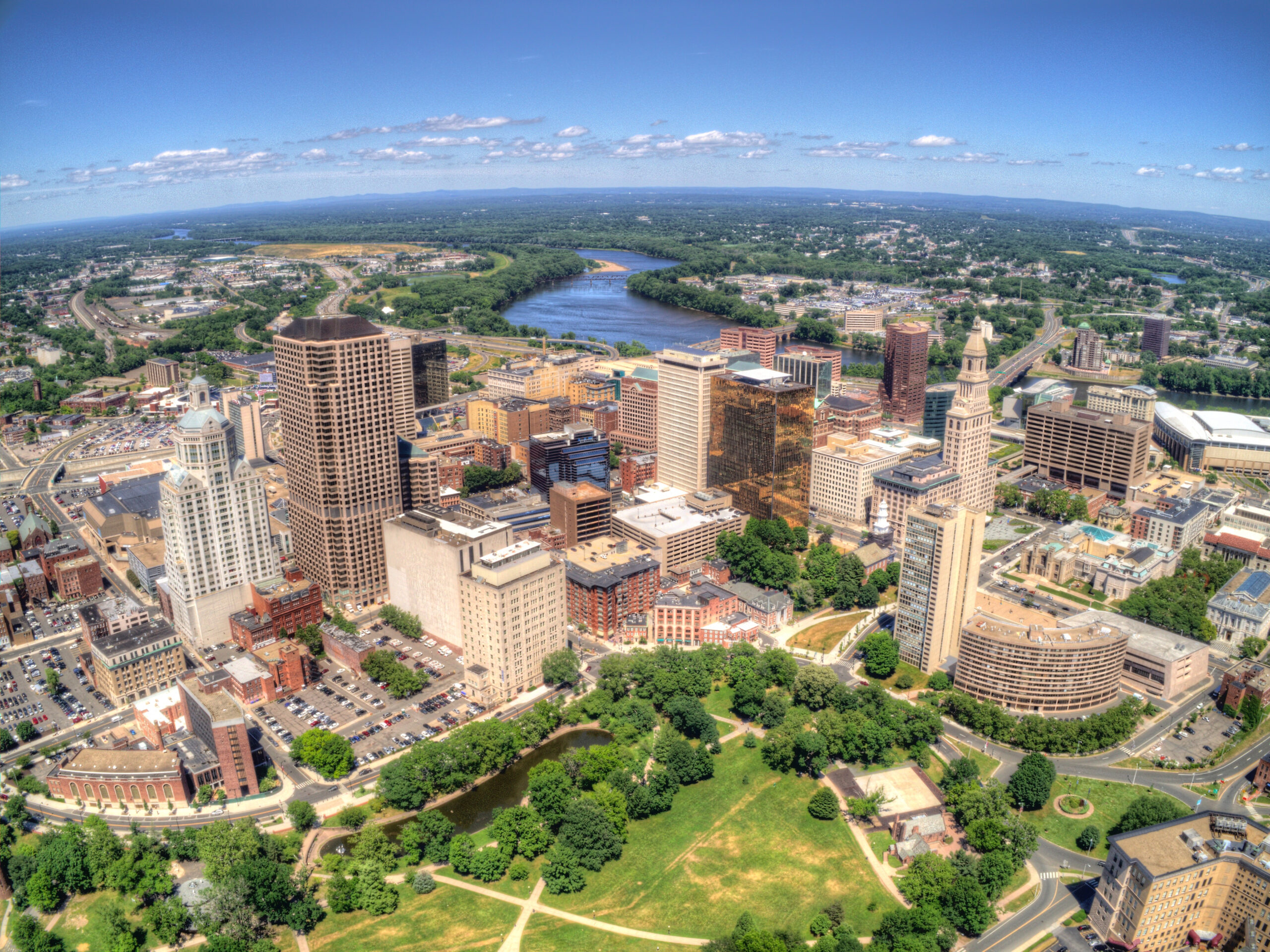 Hartford Connecticut skyline representing insurance capital