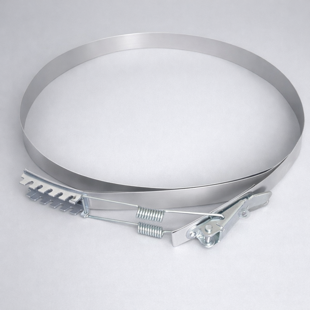 Стяжной хомут металлический — крепление мешка для аспирации и стружкоотсоса, герметичная фиксация