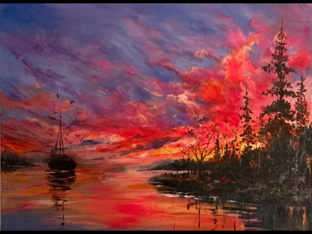 Dramatic Sunset With Sailboat Silhouette