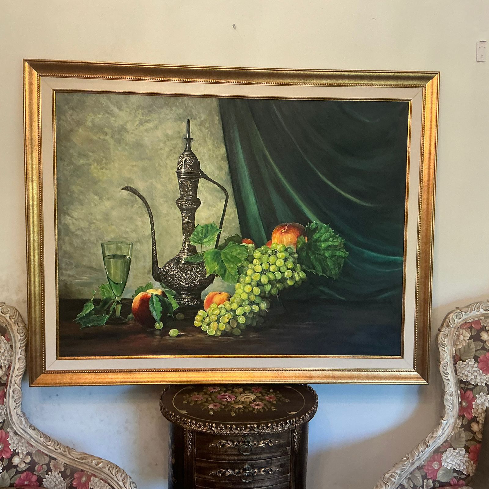 Silver Ewer with Grapes & Peaches