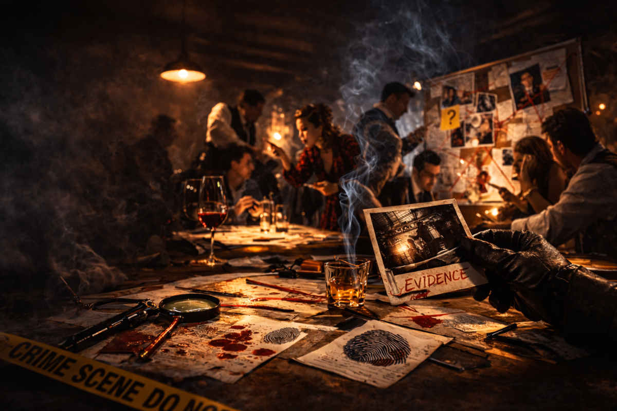 Murder mystery investigation scene