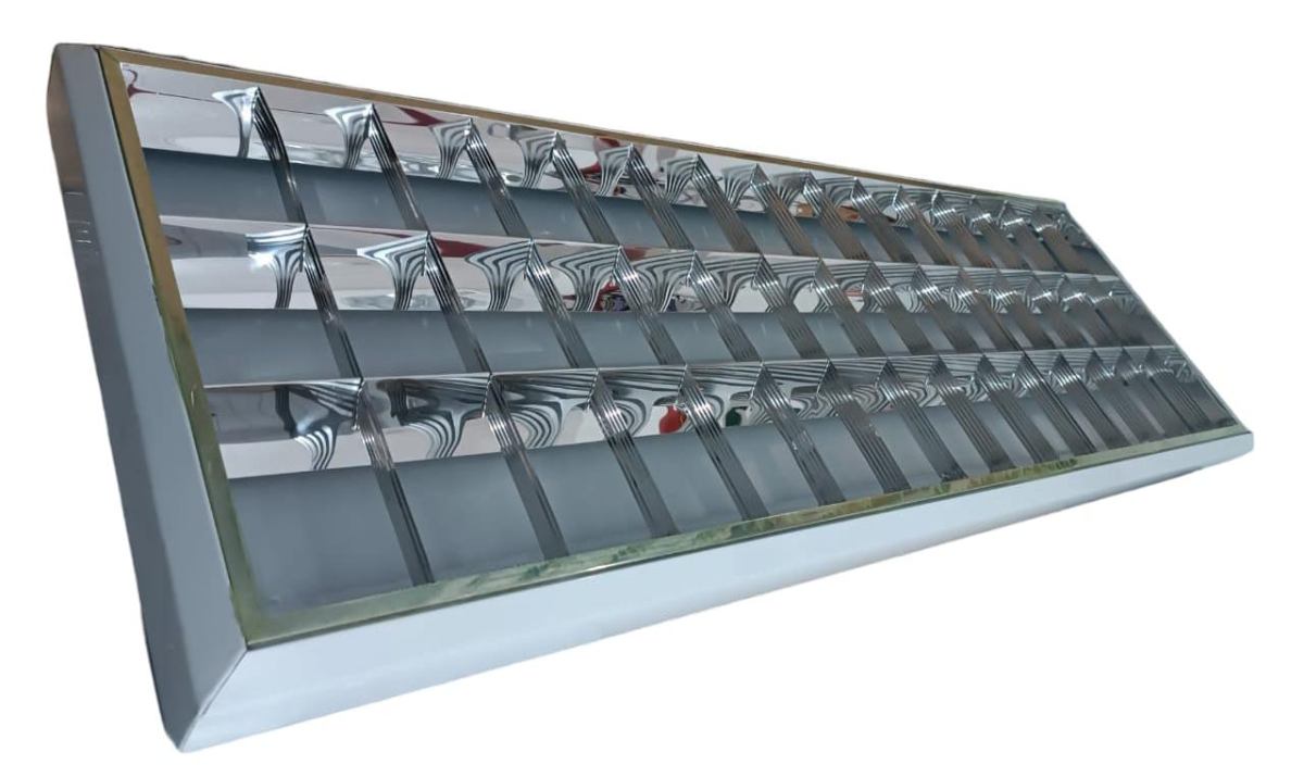 Rejilla Adosar 3xT8 1220x415x65mm - Iluminación LED profesional Lima Perú - 1220x415x65mm Acero LAF 0.4mm Aluminio Espejo >90% Reflectancia - GENIUX