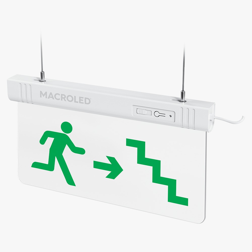 Cartel de Salida de Emergencia Luminoso (Hombre Escalera) - Iluminación LED profesional Lima Perú - 1W max AC220-240V 3hs autonomía 6500K - Macroled