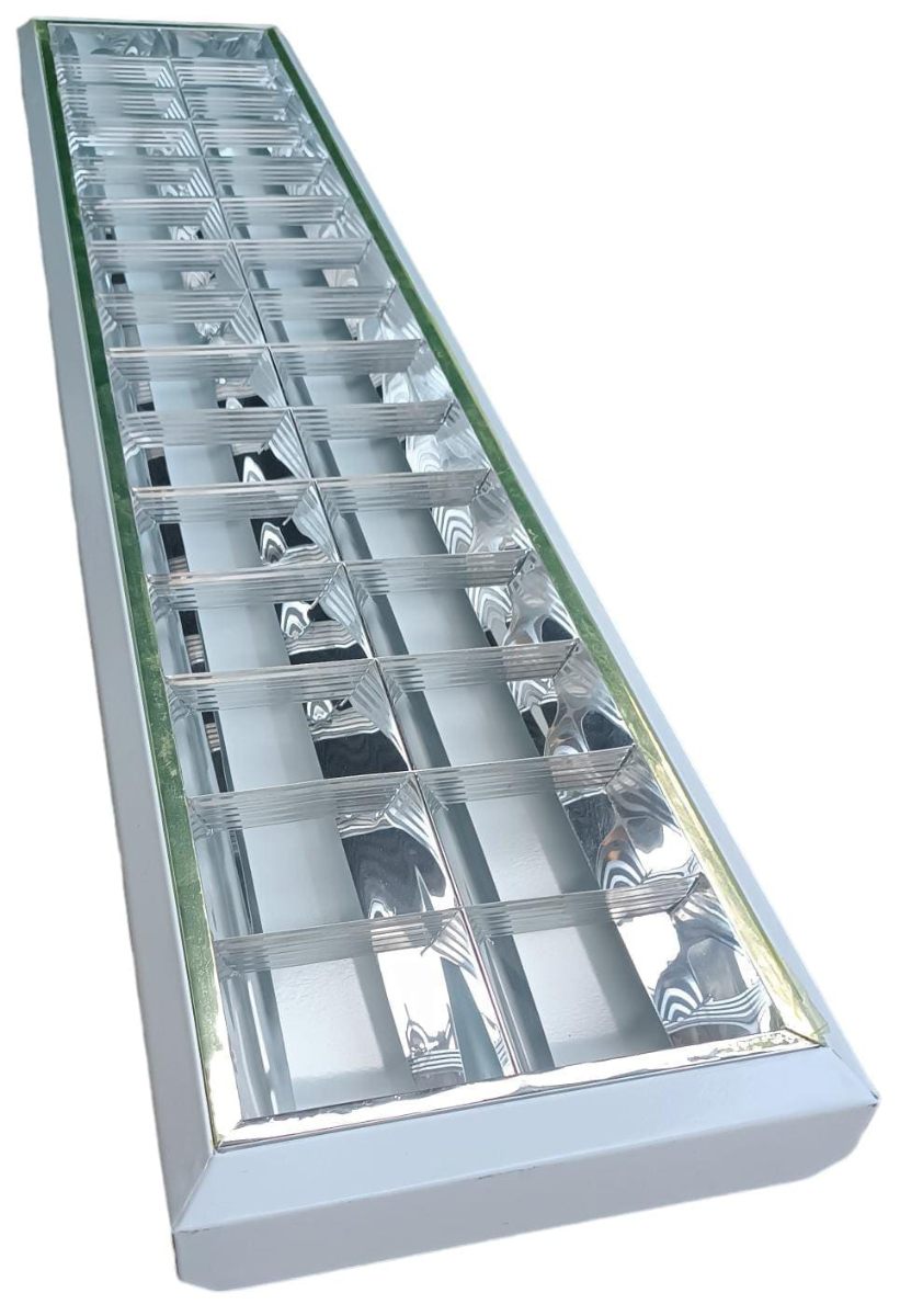 Luminaria Rejilla de Aluminio 1220mm GENIUX - Iluminación LED profesional Lima Perú - 1220x255x65mm Acero LAF 0.4mm Difusor Aluminio Espejo Reflectancia >90% - GENIUX