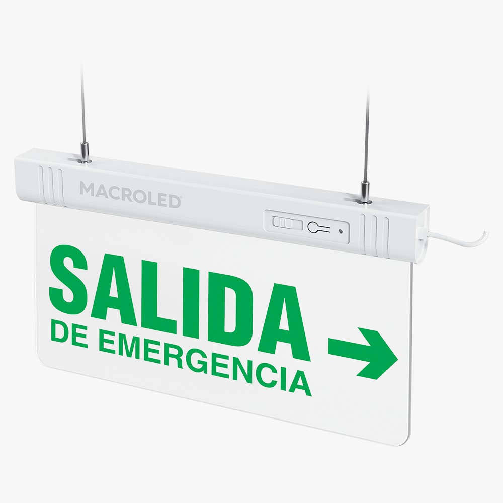 Cartel de Salida de Emergencia Luminoso (Salida Derecha) - Iluminación LED profesional Lima Perú - 1W max AC220-240V 3hs autonomía 6500K - Macroled