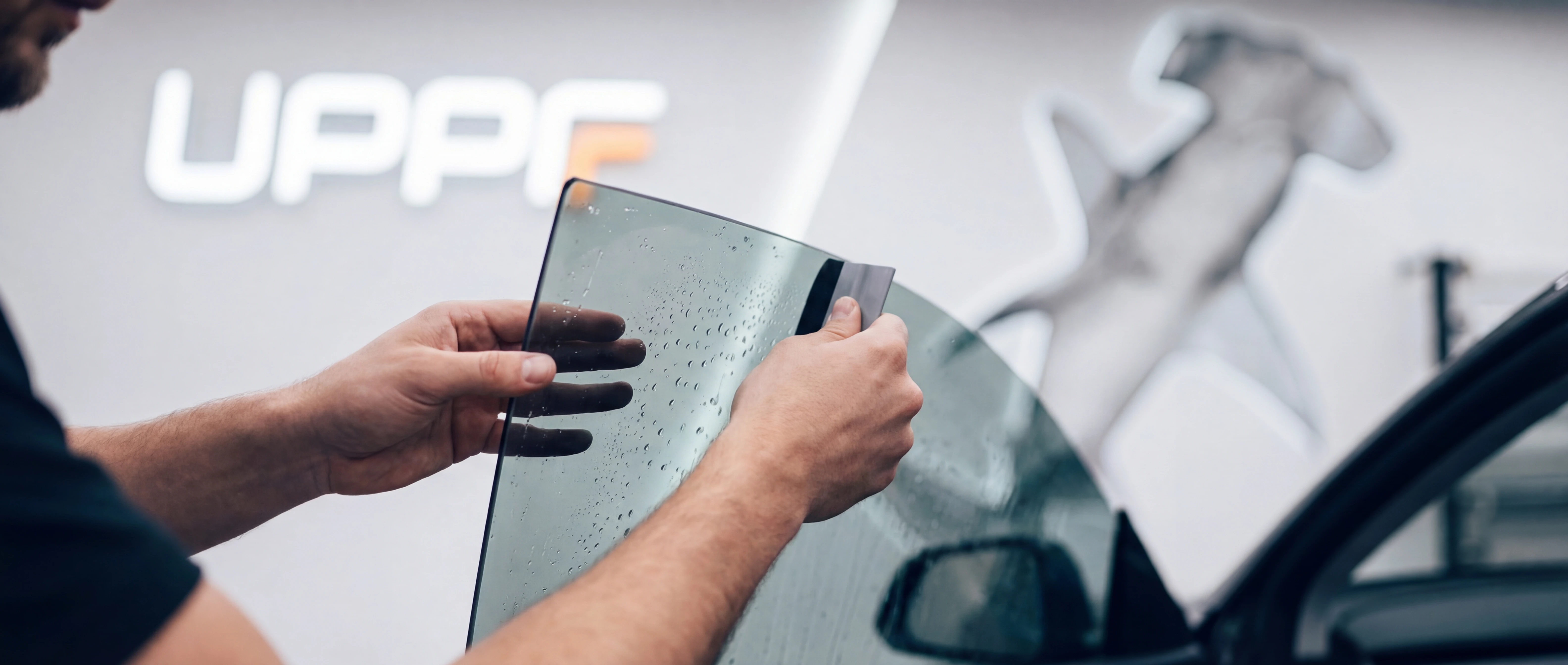 Ceramic Window Tint Installation – UPPF Studio Professional ceramic window tint installation on luxury vehicle showing dark tint and heat rejection properties