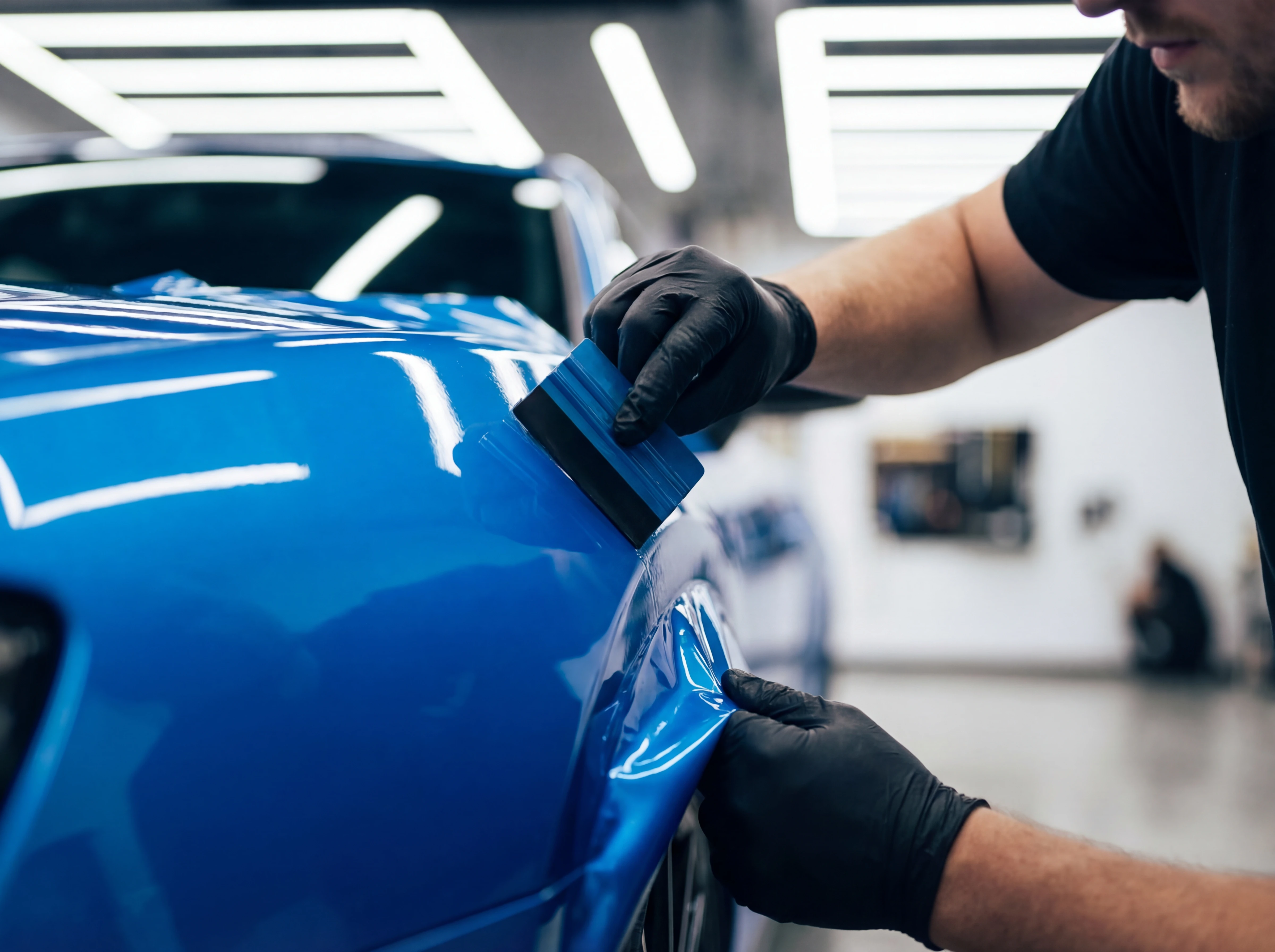 Close-up of professional ceramic window tint installation showing dark tint and superior heat rejection properties