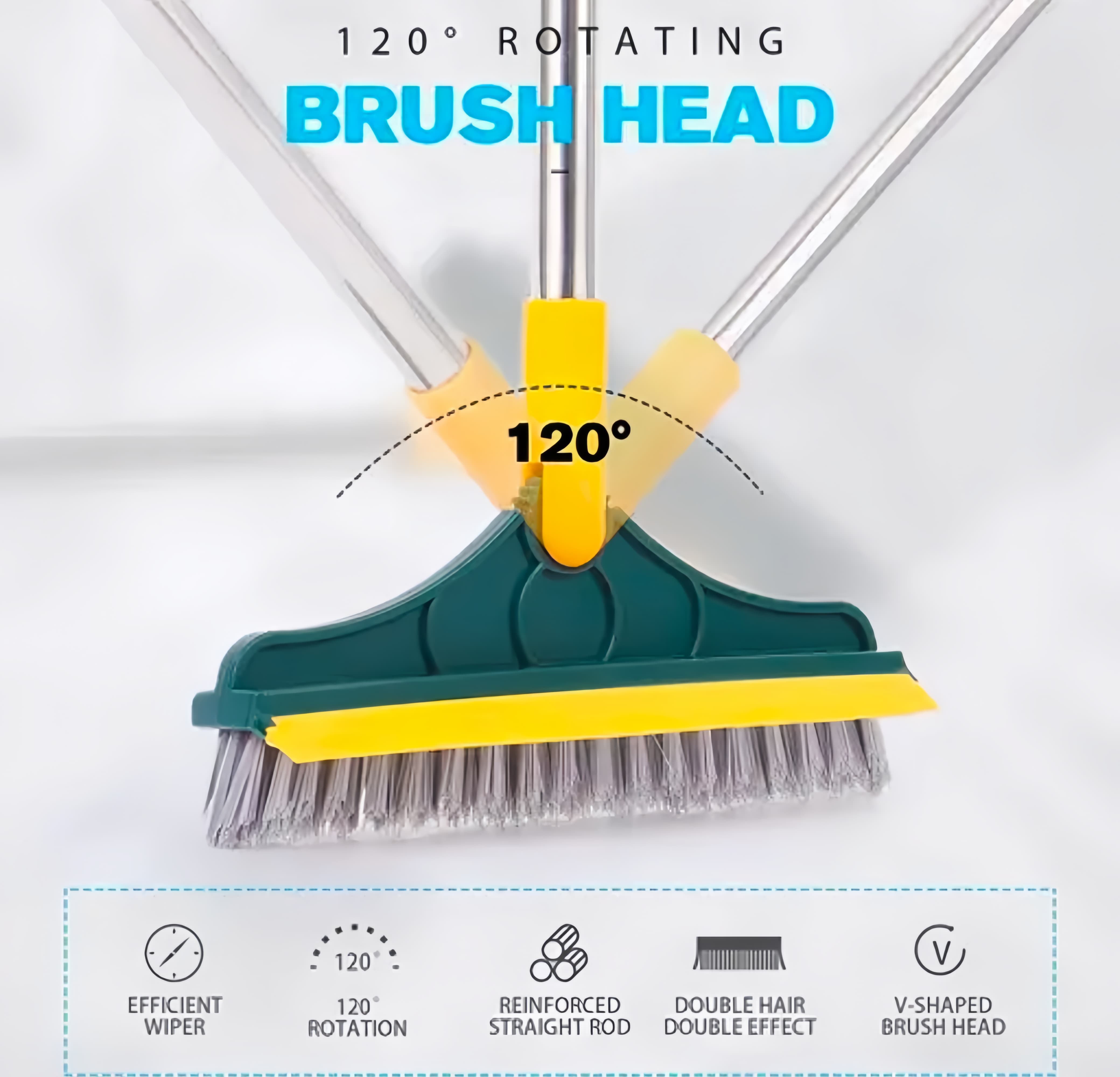 Virtuvend Ventures Floor Scrub Brush with Wiper and Long Handle, 2-in-1 Squeegee Broom for Deep Cleaning, Black and Yellow 2