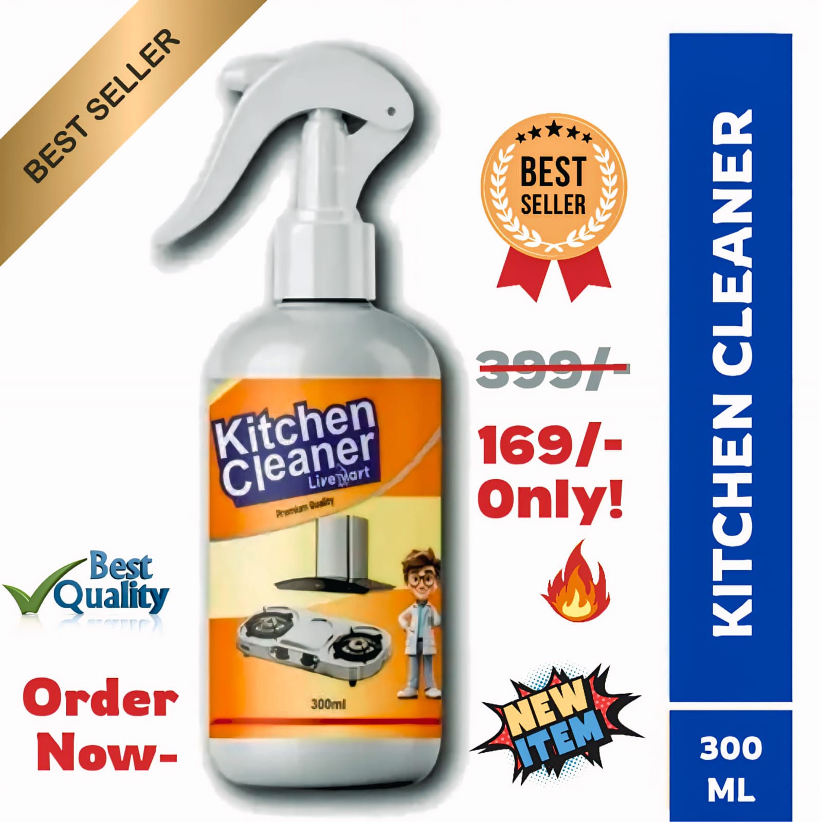 KITCHEN OIL & GREASE STAIN CLEANING REMOVER SPRAY Kitchen Degreaser Cleaner Non Corrosive Multipurpose Product - 300ml