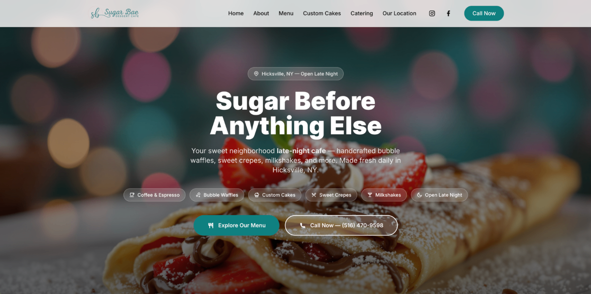 Sugar Bae Cafe website design