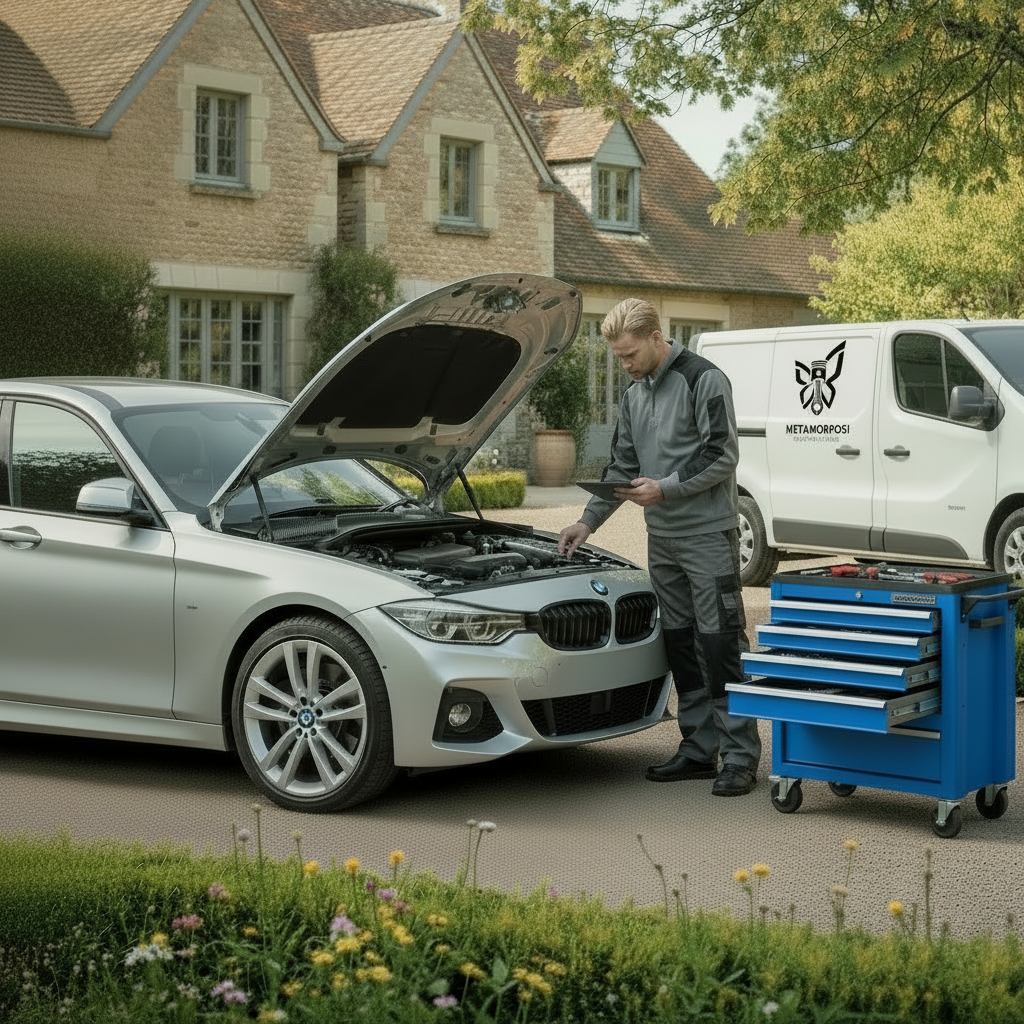 Meccanico mobile Metamorfosi al lavoro a domicilio del cliente