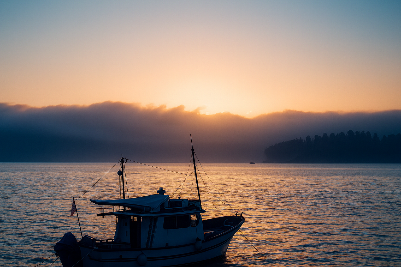 Fishing boat at dawn on Kanagawa coast