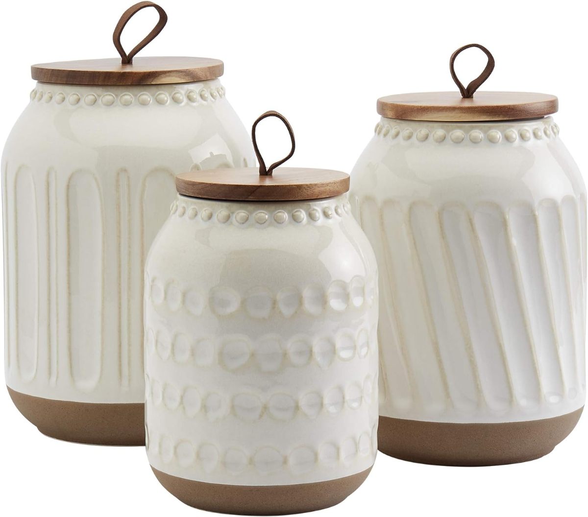 3 Piece Embossed Ziggy White Canister Set