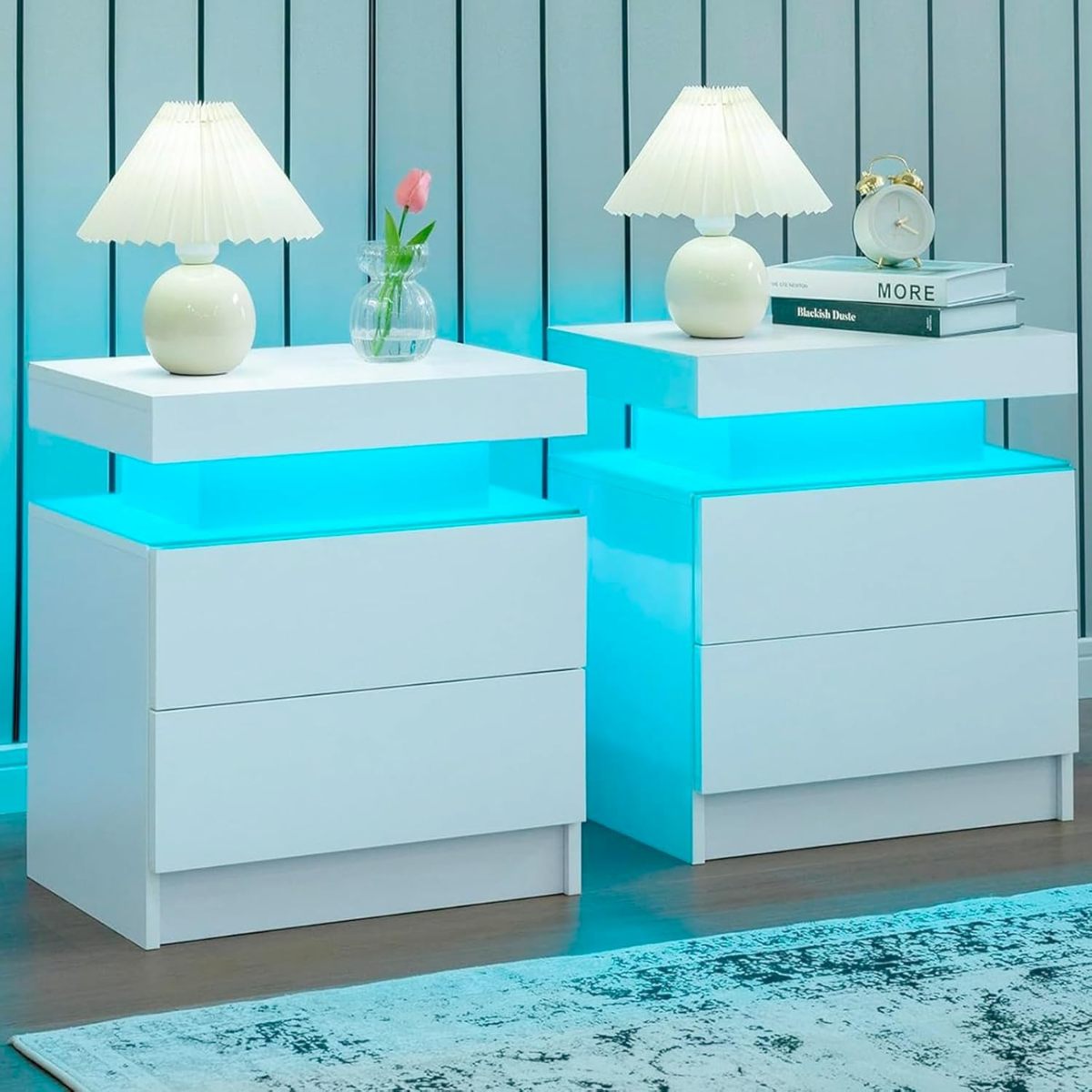 Set of 2 Nightstands With LED Lighting
