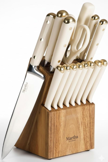Martha Stewart 16 Piece Lockton High Carbon Stainless Steel Cutlery Kitchen Knife Block Set