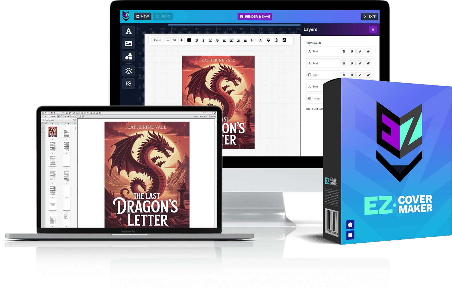 EZ Cover Maker software interface showing professional ebook cover designs