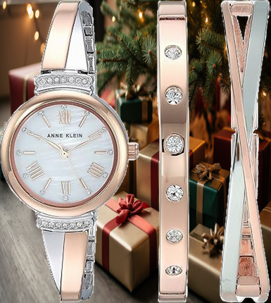 Anne Klein Women's Premium Crystal Accented Bangle Watch Set