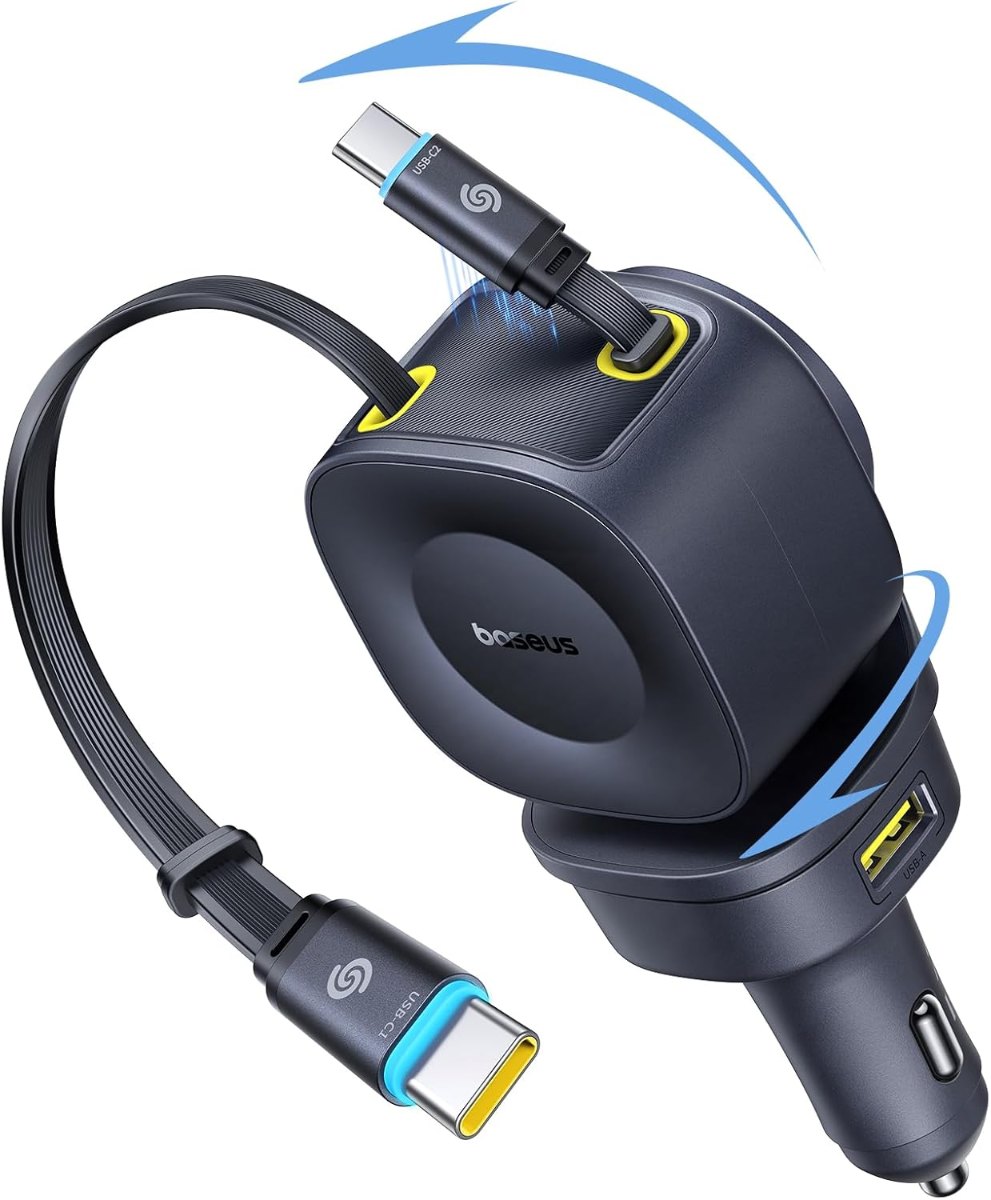 Baseus Fast Charging 163W Retractable Car Charger USB C