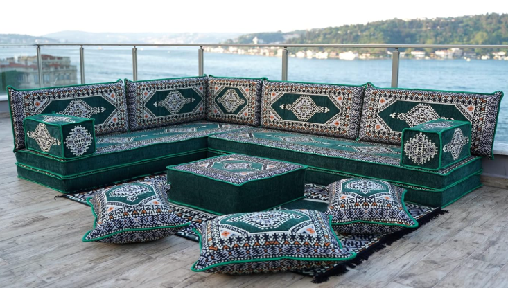 Green Handmade Oriental Floor Seating Set