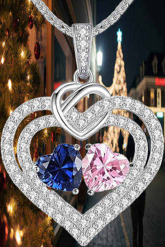 LOUISA SECRET Sparkling Double Heart Birthstone Necklace