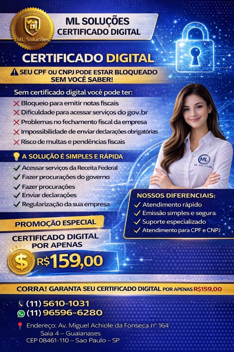 ML Soluções Certificado Digital - Promoção Especial R$159,00