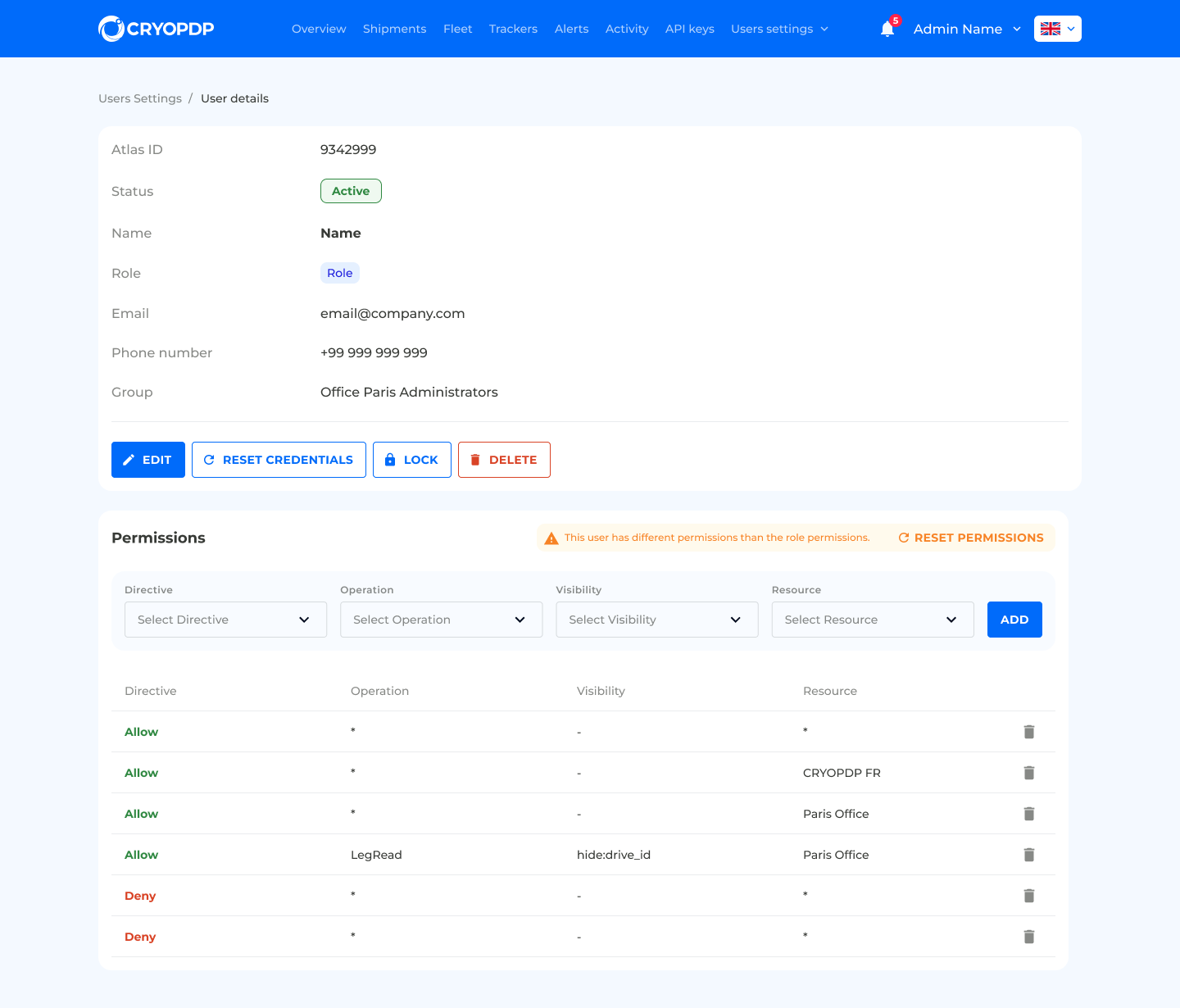 Desktop Admin Platform — User settings details