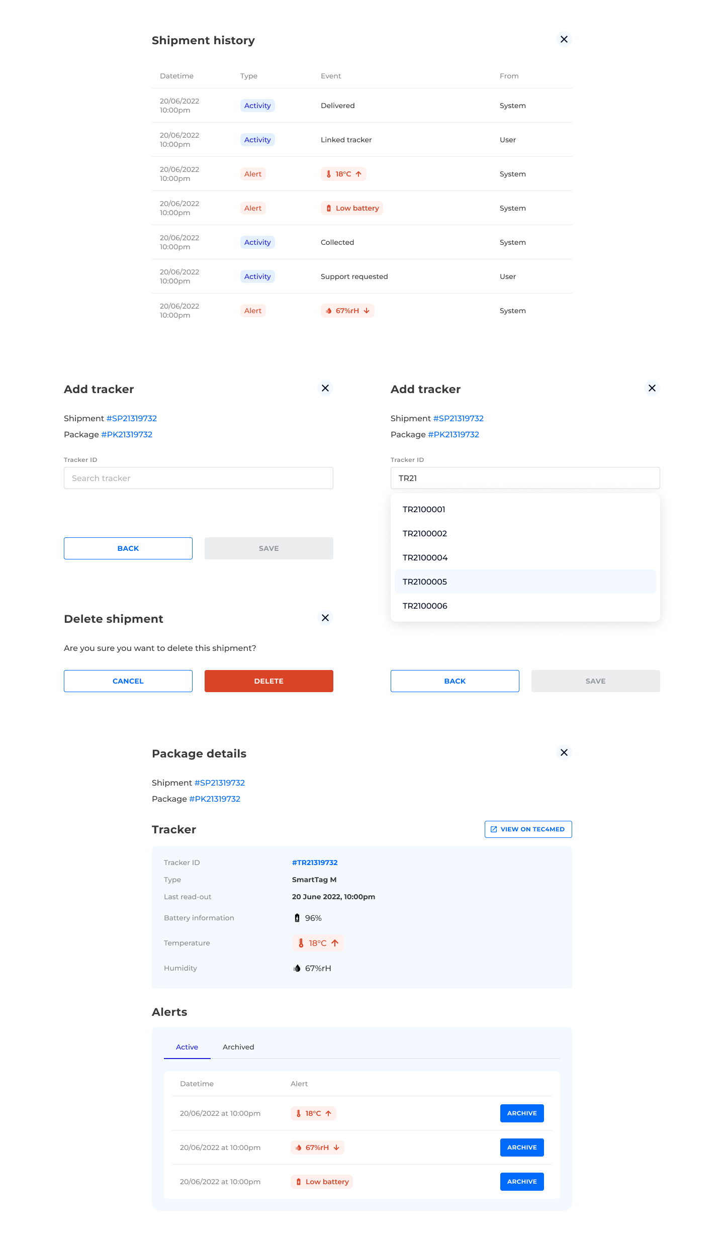 Desktop Admin Platform — Shipments actions