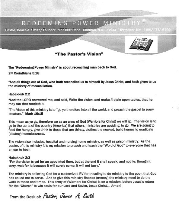 The Pastor's Vision - Ministry Document