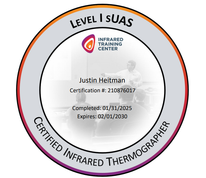 Heitman International Level I sUAS Certified Infrared Thermographer - Justin Heitman - Premier drone thermal imaging Georgia