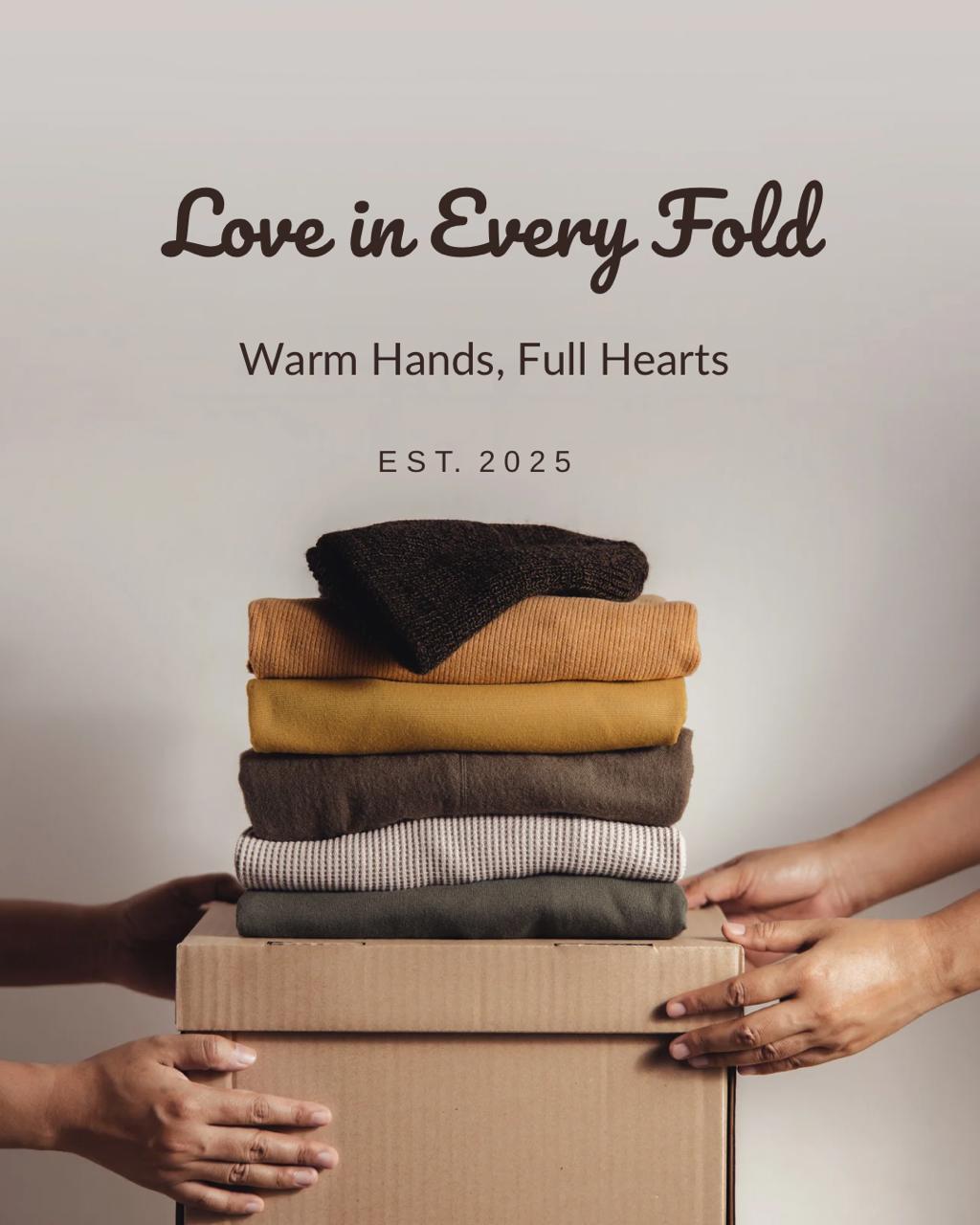 Warm folded clothes and care packages in golden light