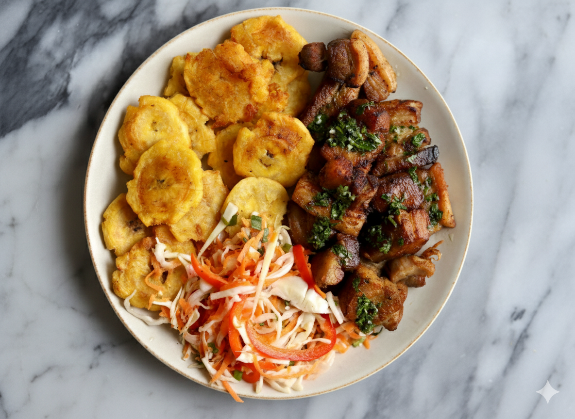 Fried Pork & Plantains Bowl | Bòl Griyo ak Bannann Peze