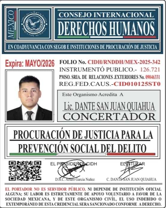 Credencial de LIC. DANTE SAN JUAN QUIAHUA