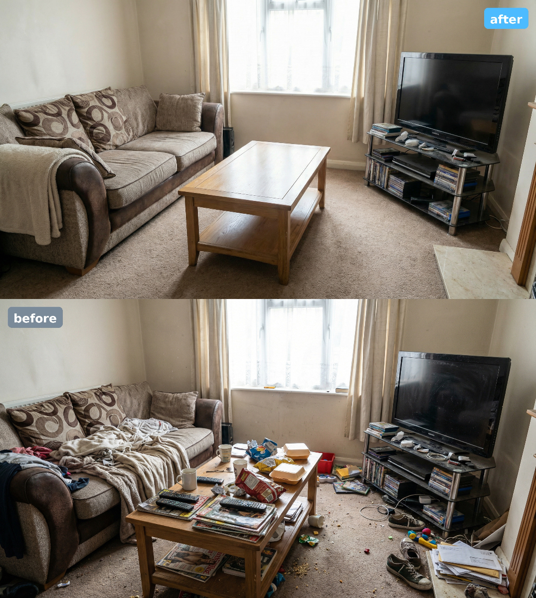 Professional cleaning before and after transformation