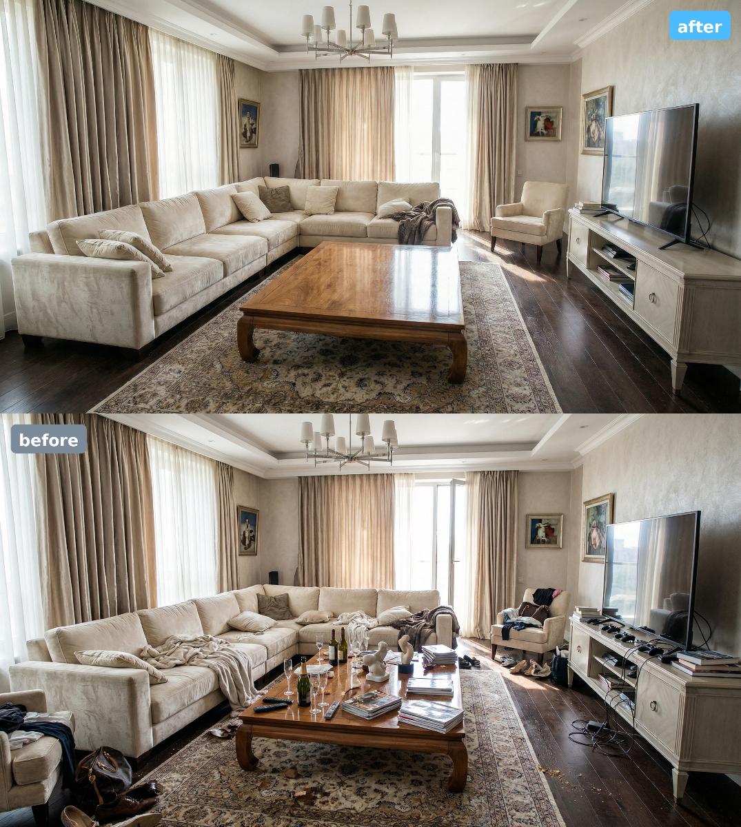 Professional cleaning before and after transformation