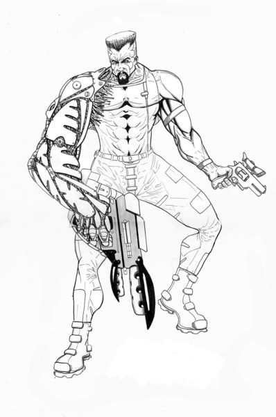 Christopher Shaw - Original 1995 Hand-Drawn Comic Book Character Design with MTP-3 weapon
