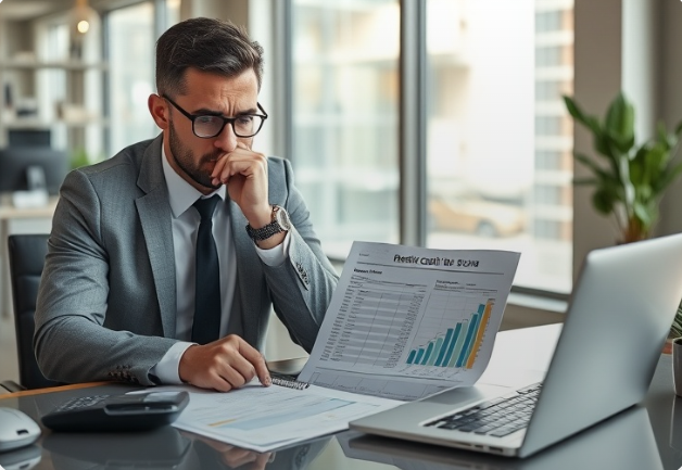 Professional businessman working on tax documents in modern office