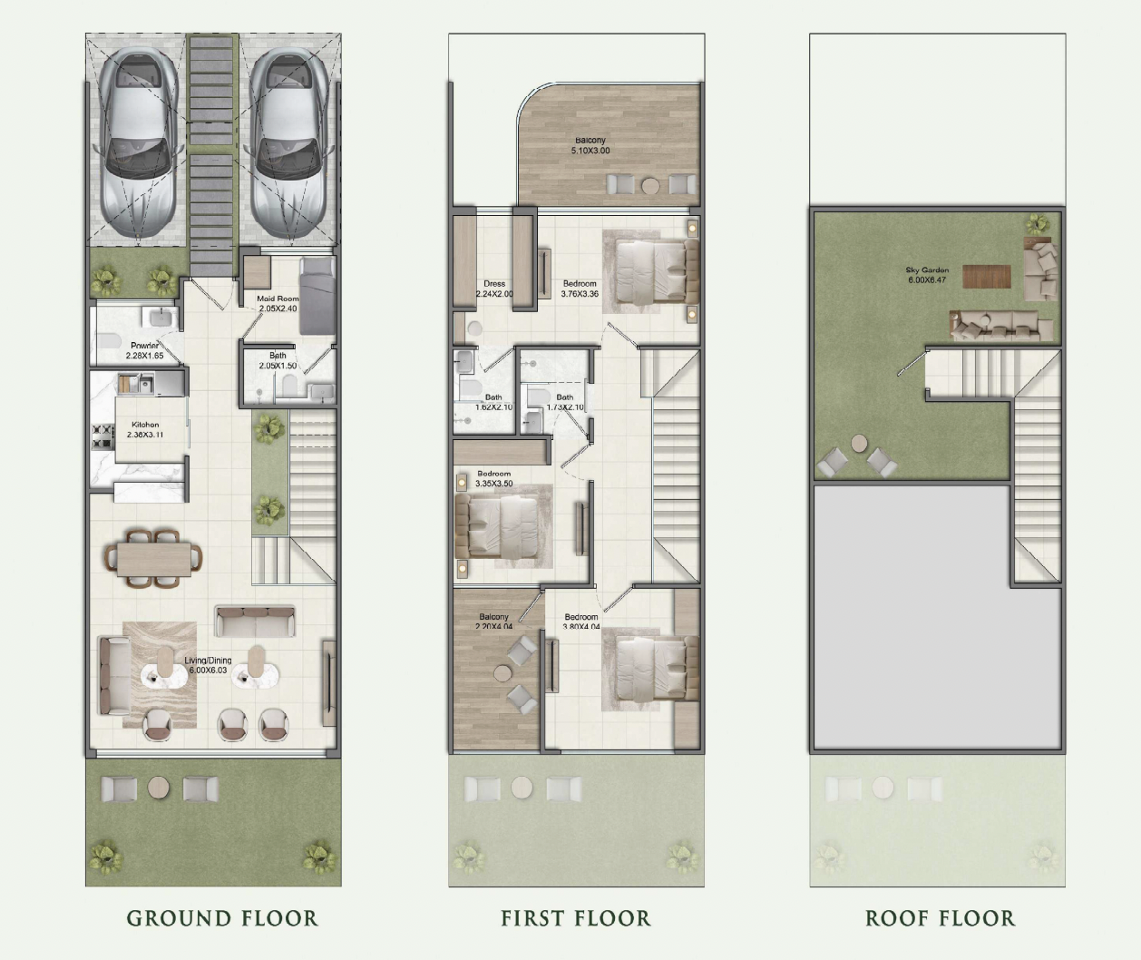 3 BHK + MaidTownhouse Floor Plan – Greenz by Danube