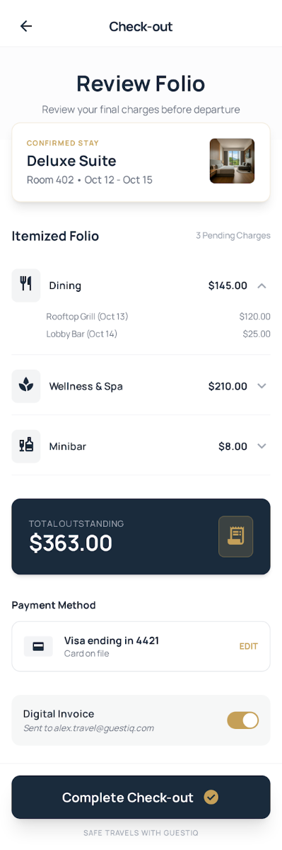 Review Folio Check-out GuestIQ