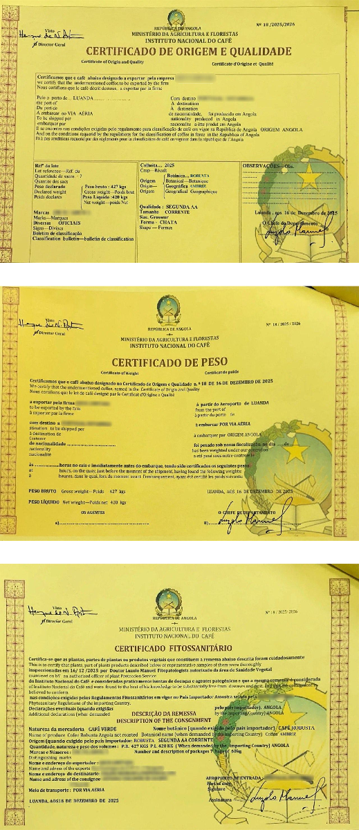 Certificates of Weight, Origin, Quality and Phytosanitary