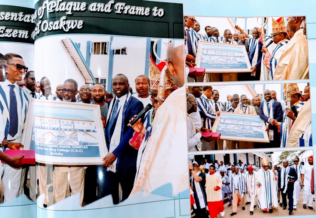 Presentation of Plaque and Frame to Cecil Ezem Osakwe — A commemorative plaque bearing the Cecil Osakwe Hostel Complex name presented during the dedication ceremony at Christ the King College, Onitsha