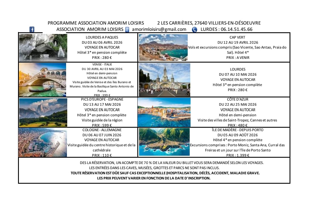 Programme Association Amorim Loisirs 2026