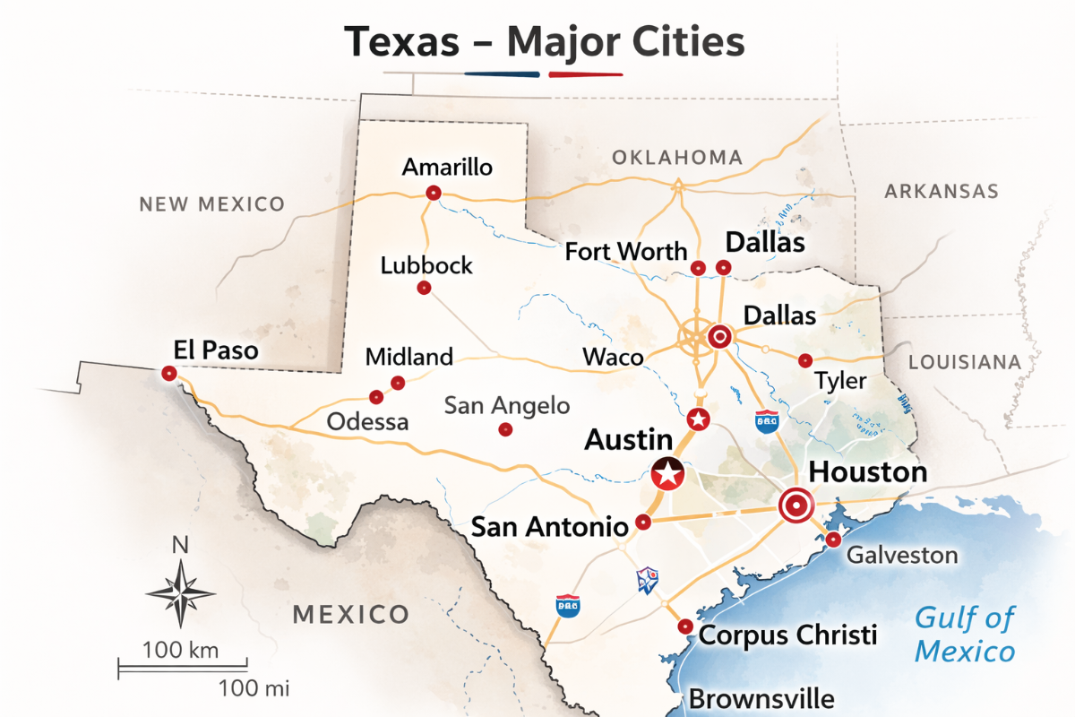 Texas Major Cities Map