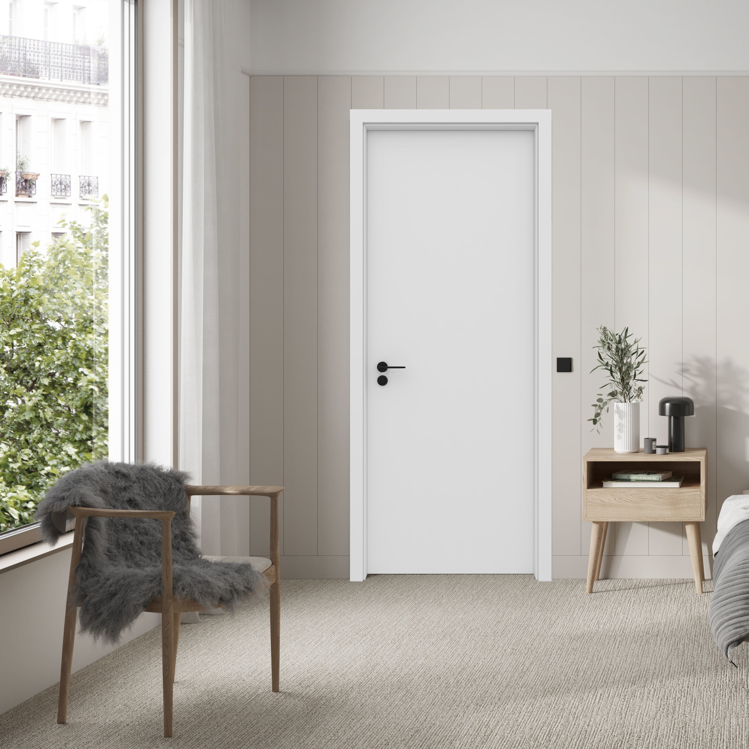 Detalle de acabado puerta MDF-WPC blanca Detalle de acabado puerta MDF-WPC blanca