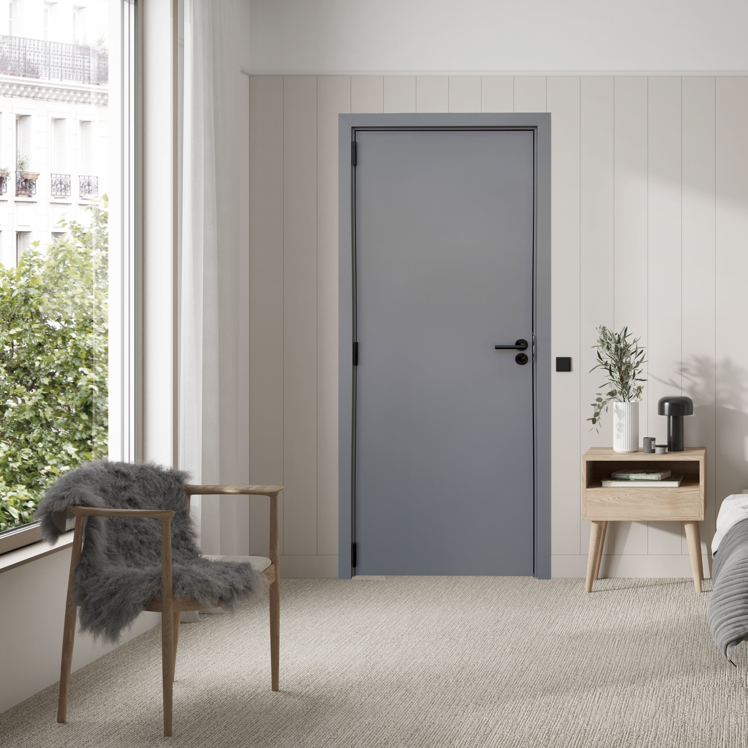 Puerta interior MDF-WPC blanca con paneles Puerta interior MDF-WPC blanca con paneles