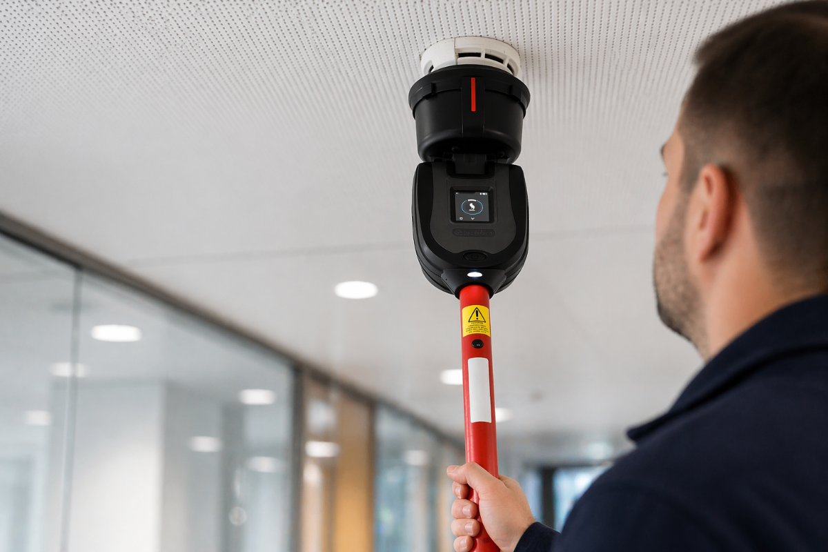 Fire alarm service visit — device testing and inspection in Farnborough commercial building